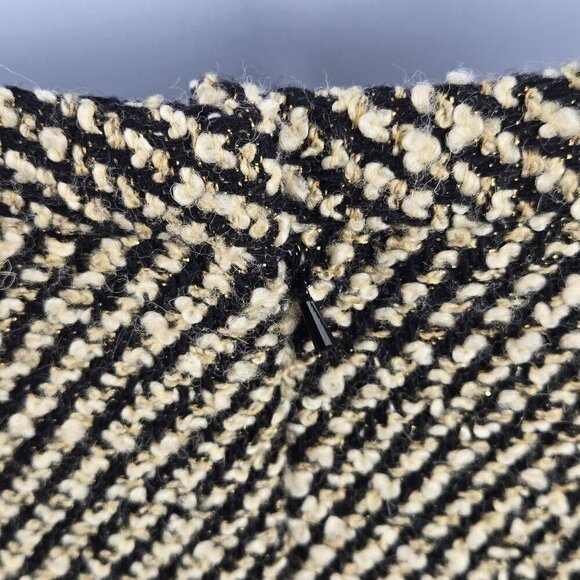J Crew Size 2 A-line Tweed Skirt Black Cream Gold Metallic Raw Edge Detail Wool - Picture 6 of 10